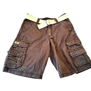 Lee Dungaree Cargo Shorts w/ Canvas Belt Men's 30 Brown Inseam 11" 100% Cotton